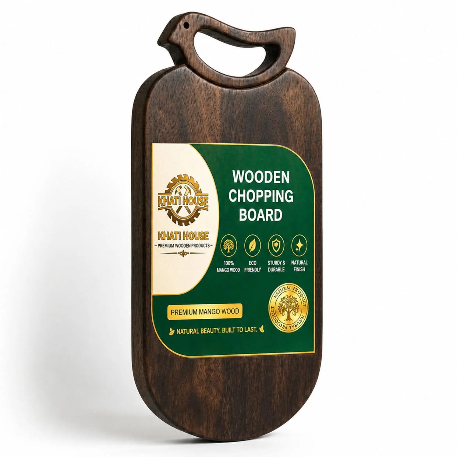 Mango Wood Chopping Board with Handle (42 x 19.5 x 1.5 cm) – Heavy Duty Wooden Cutting Board for Kitchen | Food-Safe Multipurpose Chopping, Serving & Cheese Board
