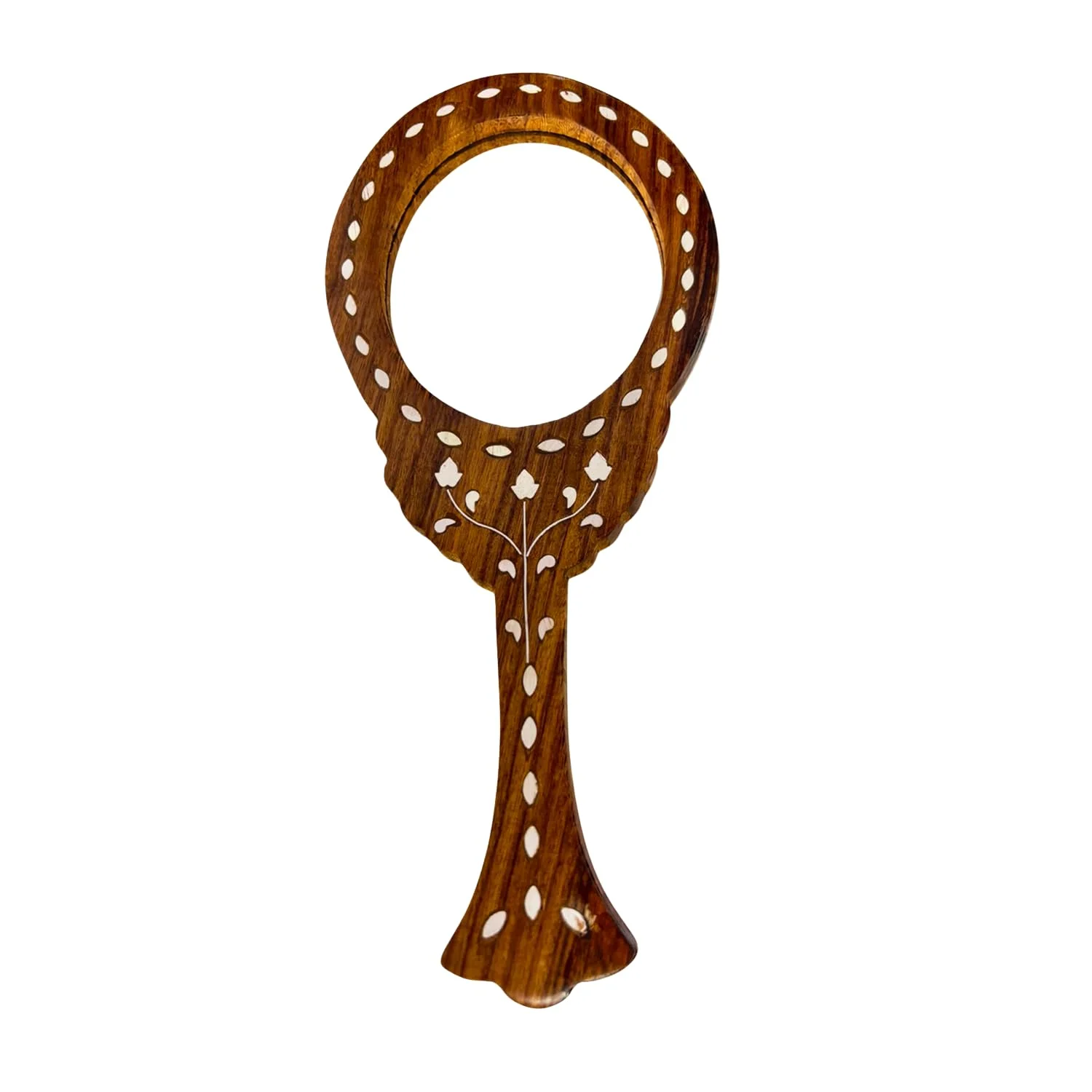 Wooden Oval Shape Hand Mirror – Handcrafted Carved Wooden Framed Makeup Mirror | Vintage Decorative Dressing Mirror for Women | Handheld Vanity Mirror | 11 x 4.5 Inches
