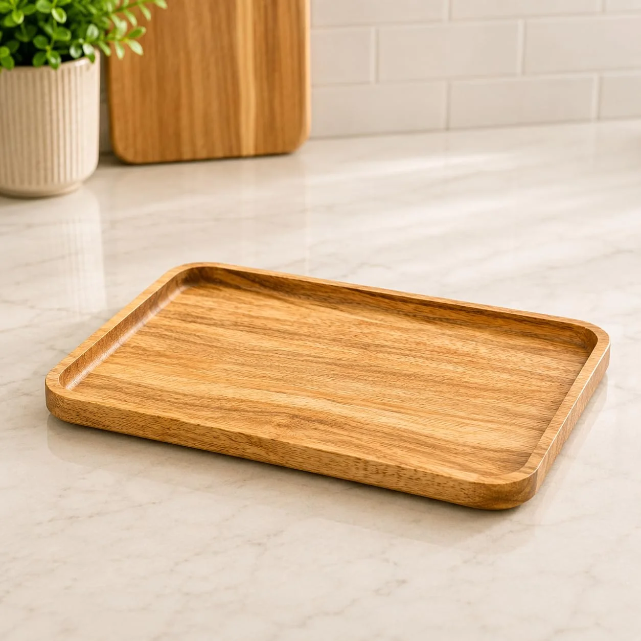 Wooden Tray for Decoration | 24.5 x 16 Cm | Small Wooden Tray for Tea Coffee Snacks | Multipurpose Food Serving Platter with Anti-Skid Pads | Durable & Stylish Tray