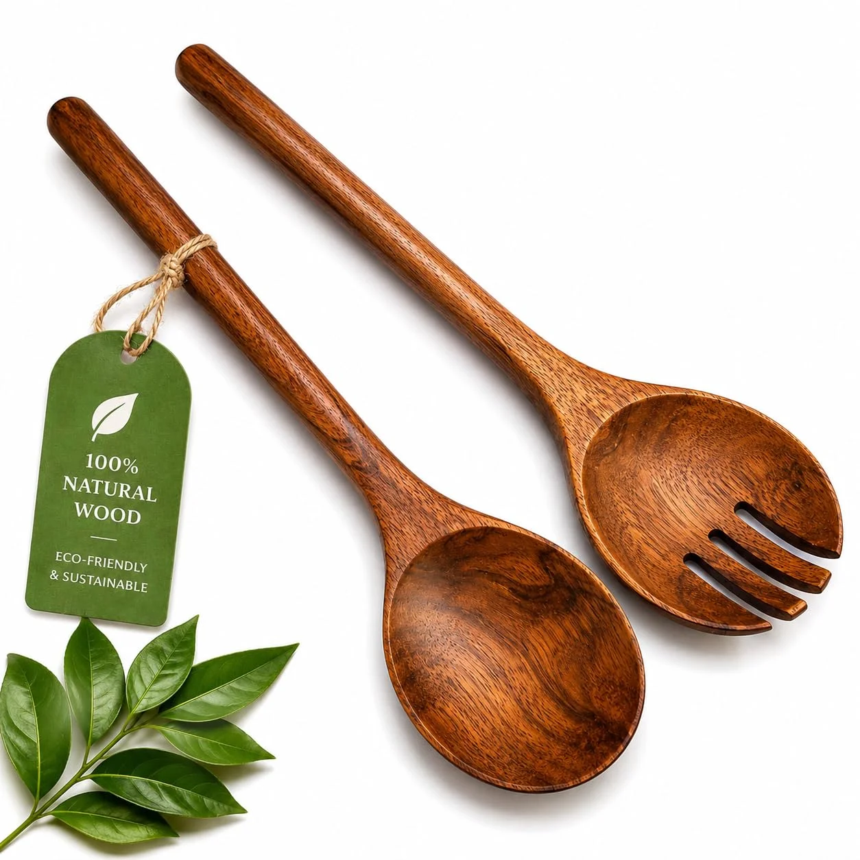 Acacia Wood Cooking Spoon Set of 2 – Wooden Spoon & Slotted Spoon for Cooking | Non-Toxic, Heat Resistant & Eco-Friendly Kitchen Utensils | Safe for Non-Stick Cookware | 29 x 6.5 cm
