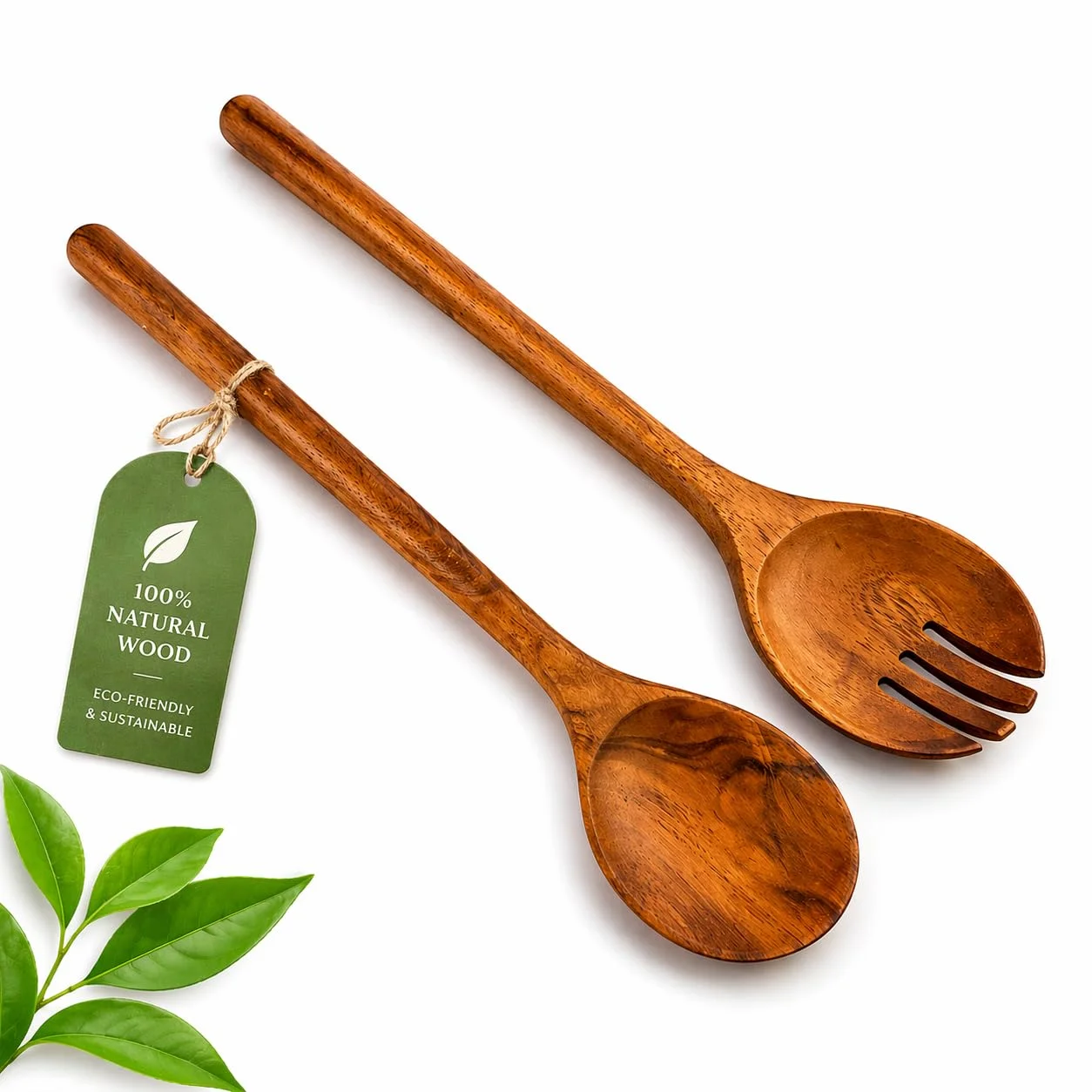 Wood Cooking Spoon Set of 2 – Acacia Wooden Spoon & Slotted Spoon for Cooking | Non-Toxic, Heat Resistant, Eco-Friendly Kitchen Utensils | Safe for Non-Stick Cookware | 29 x 6.5 cm Long Handle